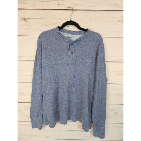 L.L. Bean Men's Gray Blue Solid Long Sleeve Half Button Henley Top Size L‎ - Picture 1 of 5